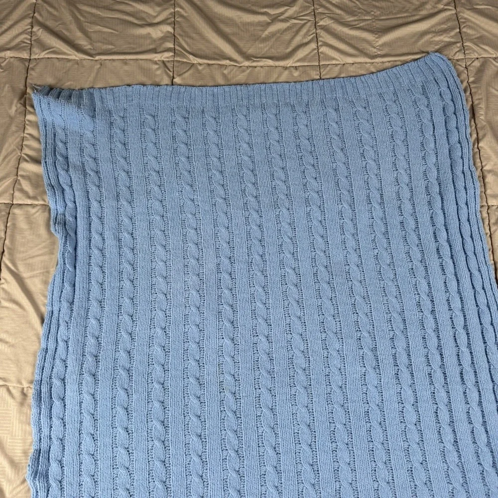 Nordstrom Baby Blue Soft Chenille Cable Knit Crib Security Lovey Blanket 30x40